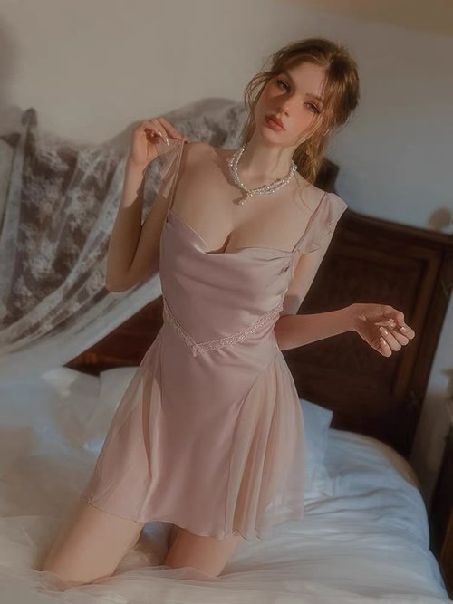 Queensybra satin classic dress Green and Pink