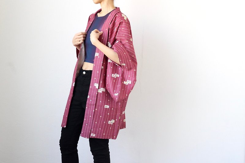 stripe kimono, haori, kimono jacket, Japanese kimono, kimono women /3199 - 外套/大衣 - 聚酯纖維 紫色