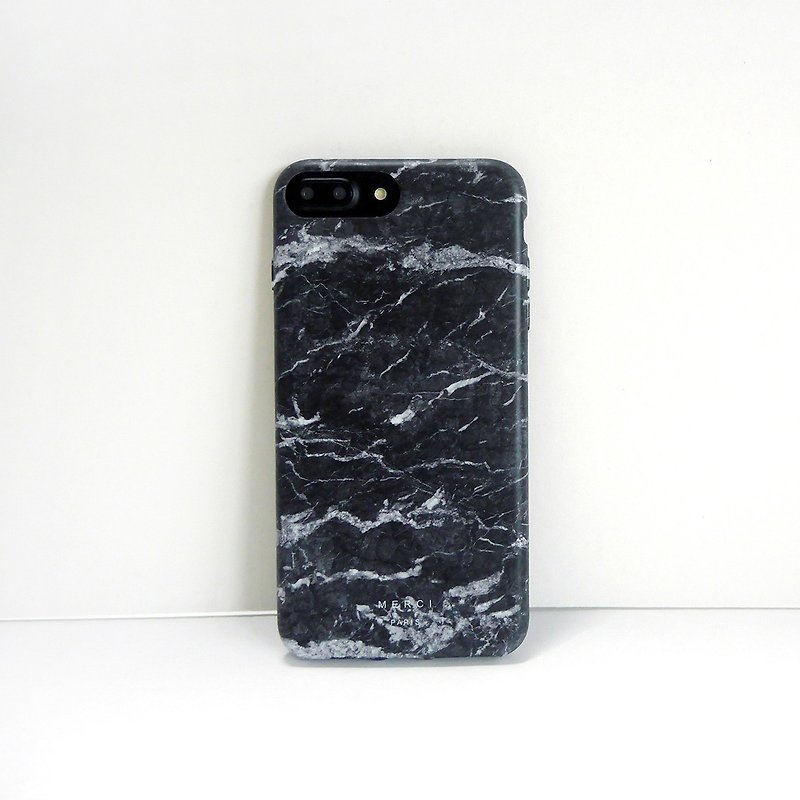 Black gray marble mobile phone shell - เคส/ซองมือถือ - ยาง สีดำ