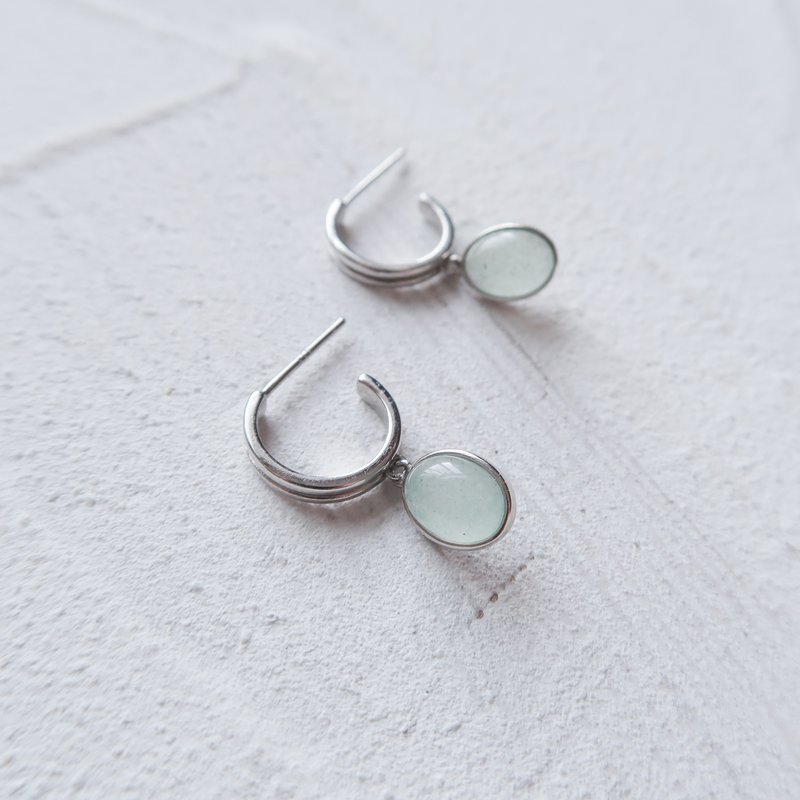 / Early Morning/ Aventurine Quartz 925 Sterling Silver Handmade Natural Stone Earrings - ต่างหู - เงินแท้ สีน้ำเงิน