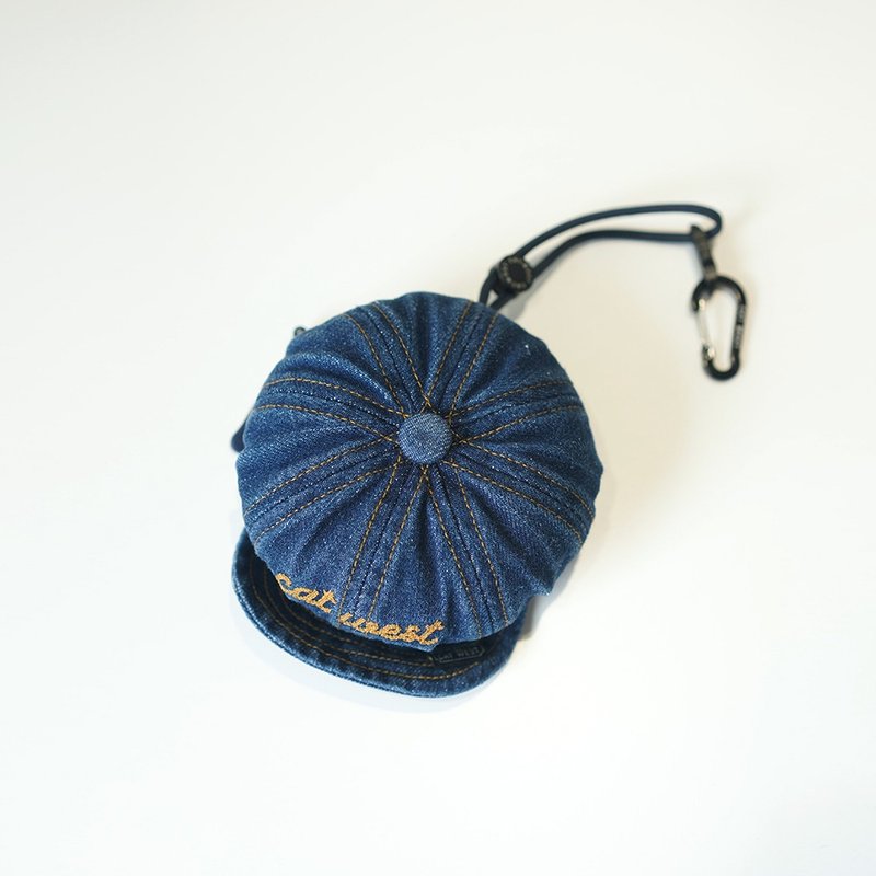 貓西CATWEST原創設計款牛仔八角帽零錢包掛飾迷你小包收納耳機包 - 散紙包 - 棉．麻 藍色
