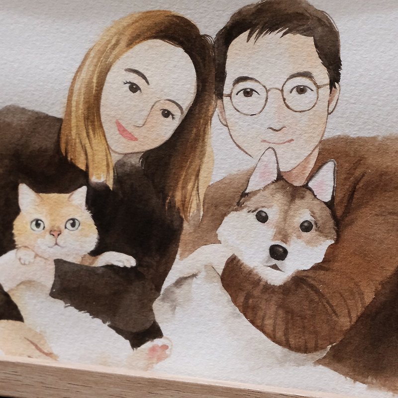 Family looks like painted furry children and us - ภาพวาดบุคคล - ไม้ 
