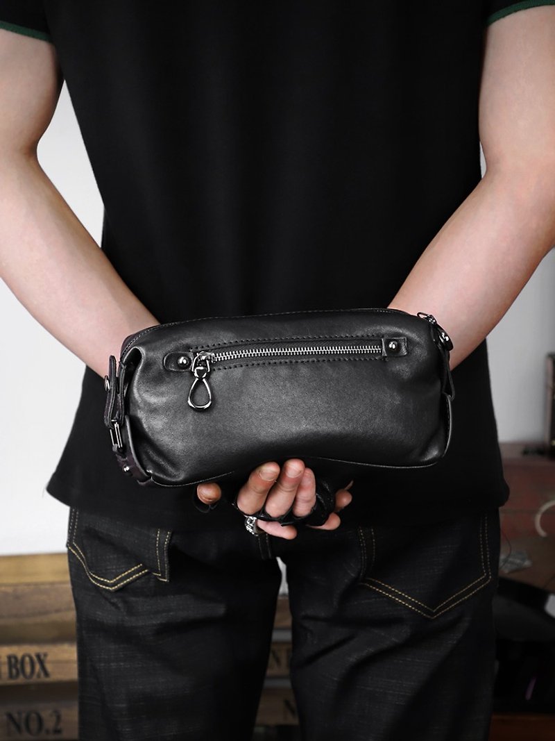 Retro Sheepskin Men's Clutch Bag Large Capacity Storage Bag Handbag - กระเป๋าคลัทช์ - ขนแกะ สีดำ