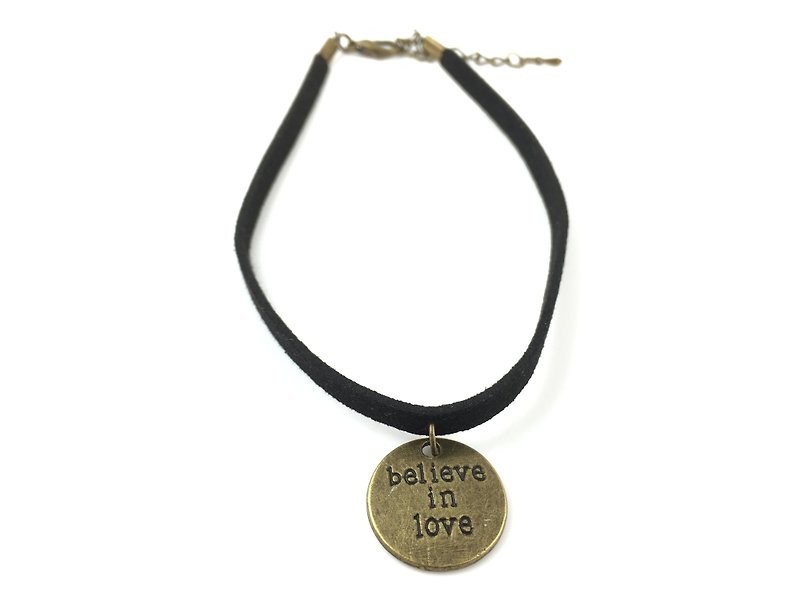Bronze round Believe in Love necklace - Necklaces - Genuine Leather Black