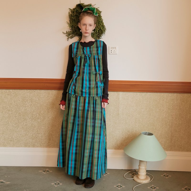 mintcheese 不只聖誕節 節慶季節氛圍感日產絕美綠色格紋 背心半 - 女裝 背心 - 棉．麻 多色