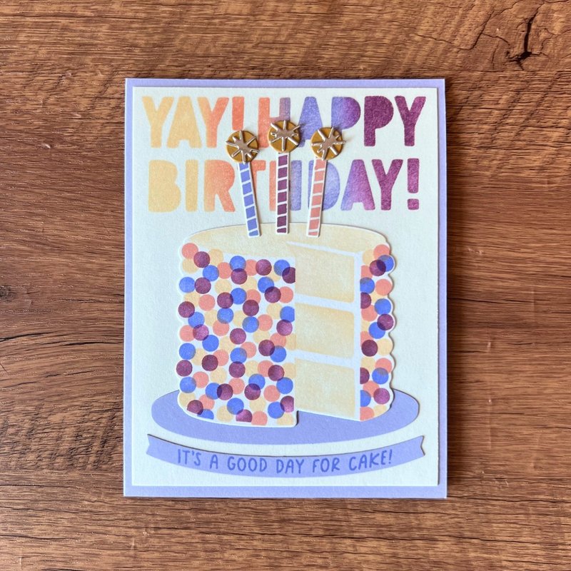 YAY! HAPPY BIRTHDAY! IT'S A GOOD DAY FOR CAKE! 彩色 漸變 生 - 卡片/明信片 - 紙 紫色
