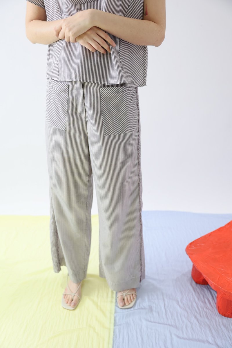 脇邊毛邊褲 - 女長褲 - 棉．麻 