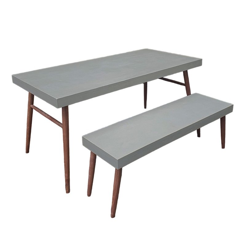 Cement dining table bench set false thickness 7 cm walnut solid wood feet can be customized CU110 CU11 MIT - Other Furniture - Wood Gray