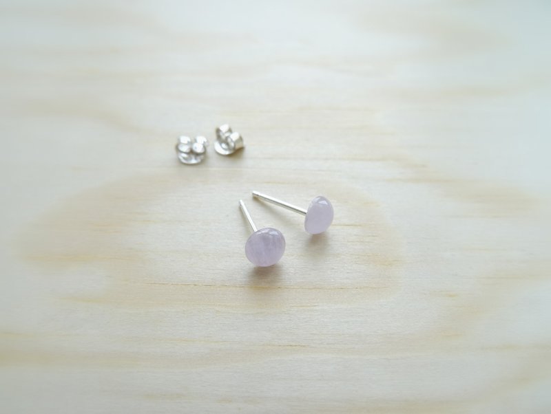 Tiny Lavender Amethyst Round Cabochon Sterling Silver Stud Earrings - ต่างหู - เงินแท้ สีม่วง