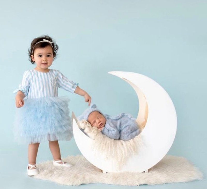 Blue and white tutu dress with ribbon and pearls for baby girl. - 男/女童禮服 - 其他材質 藍色