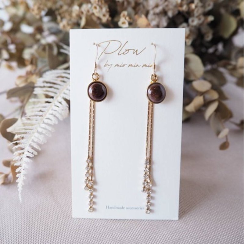 Cloisonne 14kgf Mini Circle Rhinestone Earrings ~ dark brown ~ - Earrings & Clip-ons - Glass 