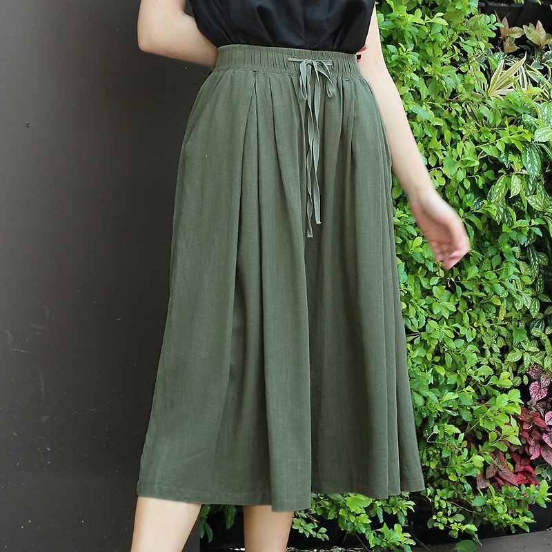 Breathable Linen and linen comfortable culottes | Grass green* - กางเกงขายาว - ผ้าฝ้าย/ผ้าลินิน สีเขียว