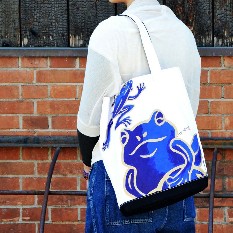 Collection Tote 3 - Happniess Frog - 手提包/手提袋 - 棉．麻 藍色