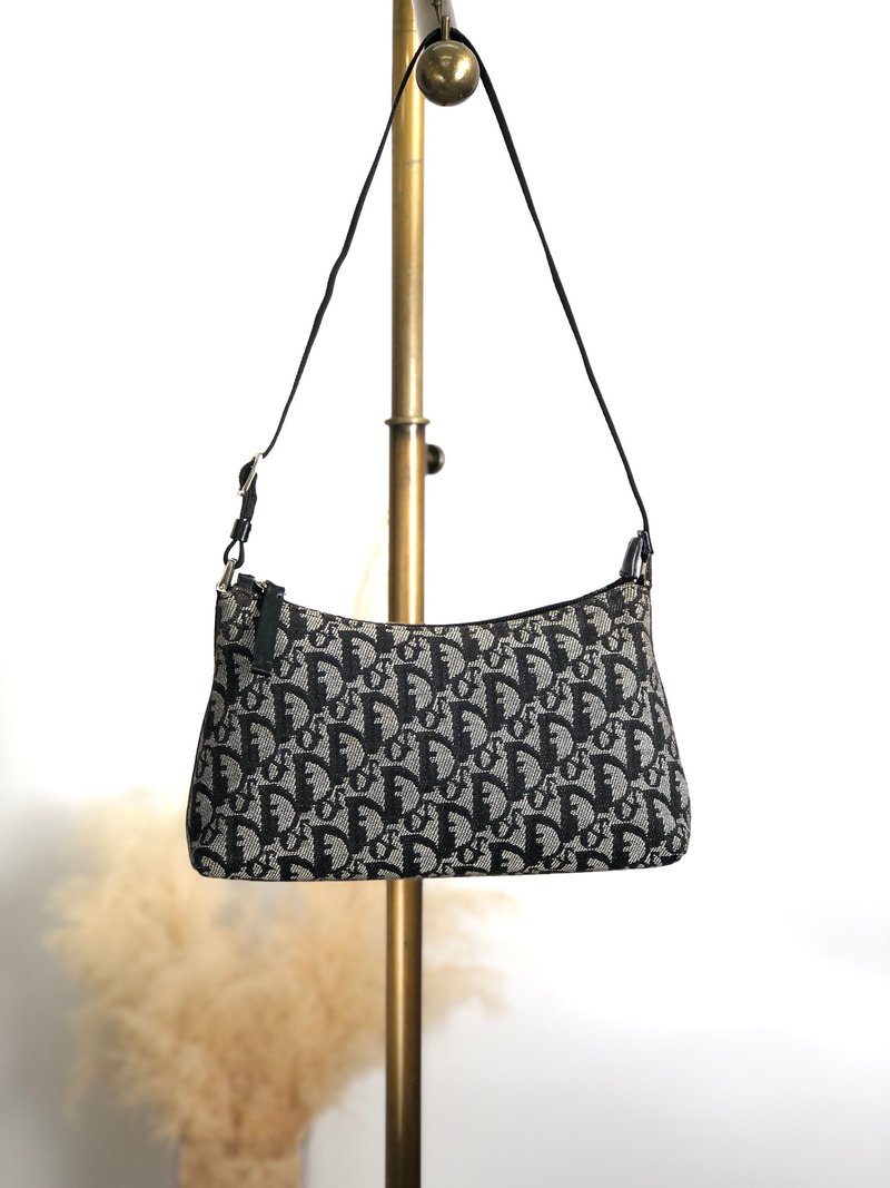 【 日本直送　名牌中古包 】Christian Dior トロッター ショルダーバッグ ブラック ジャガード アクサリーポーチ vintage rfgv6t - 側背包/斜背包 - 棉．麻 黑色