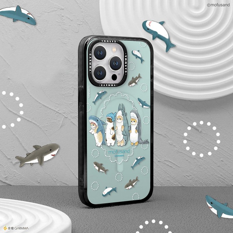 GARMMA Mofusand iPhone 15 Series Magnetic Protective Case Shark Cat - เคส/ซองมือถือ - พลาสติก สีดำ