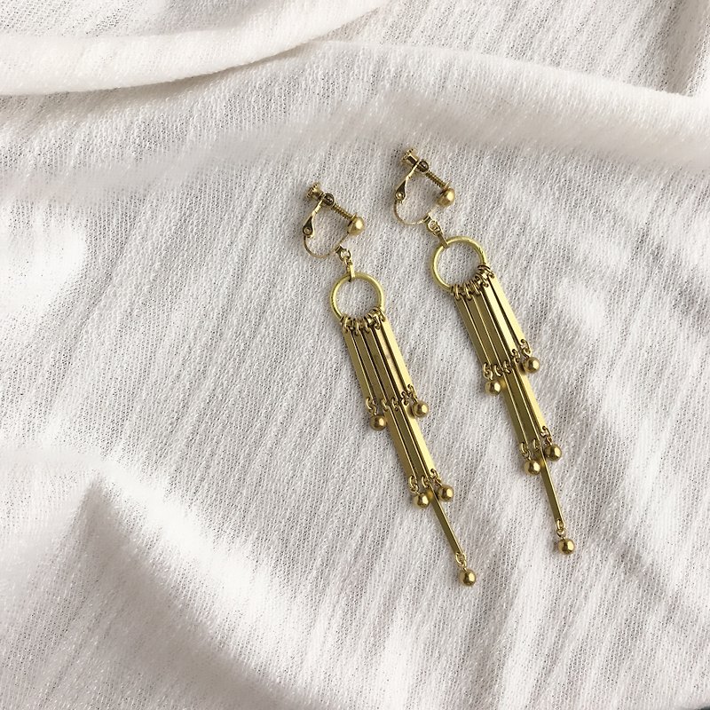 Sin L'IMMORTEL Art Deco Bronze long pendant earrings / ve211 - Earrings & Clip-ons - Copper & Brass Gold