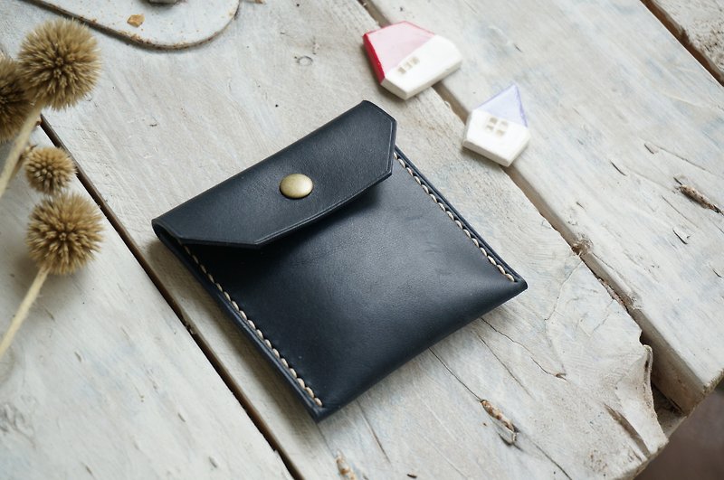 Blue Adzuki Bean Leather Purse / Wallet - กระเป๋าใส่เหรียญ - หนังแท้ สีน้ำเงิน