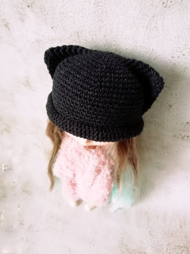 Blythe crochet panama black melange Cat - 公仔/玩偶 - 棉．麻 黑色