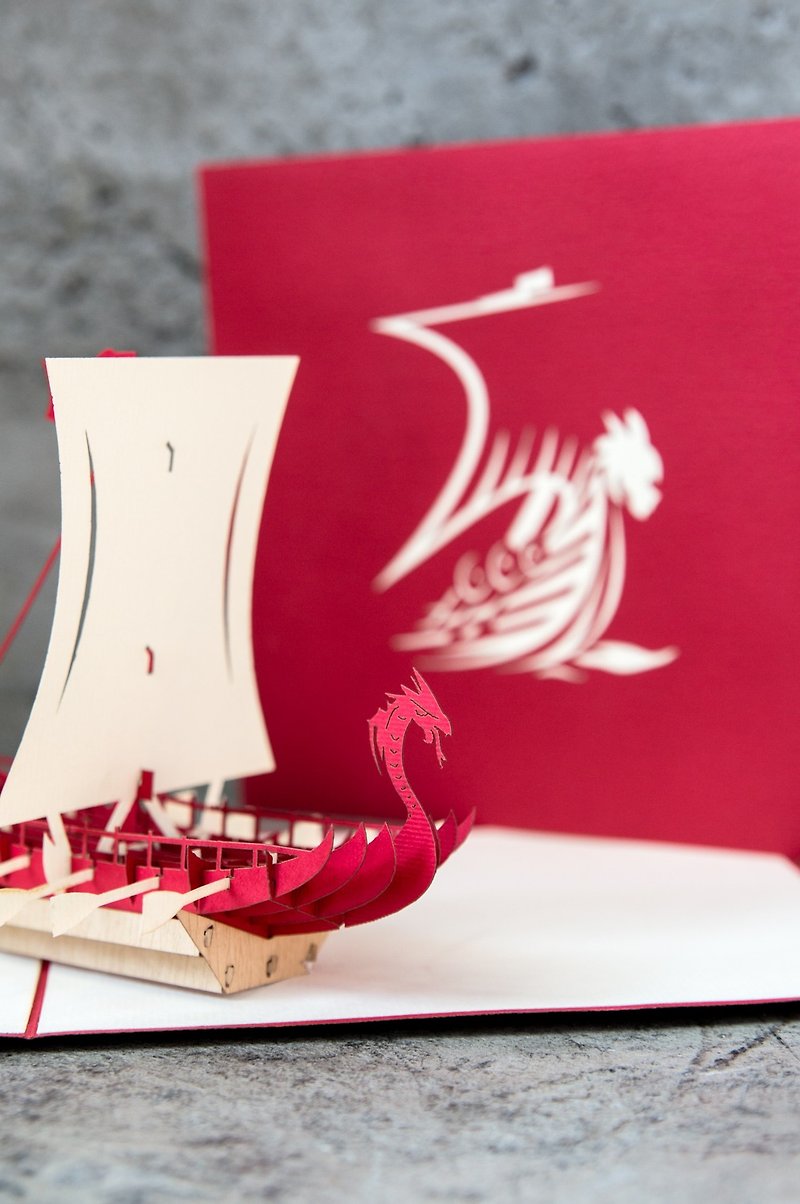 3D手工創意萬用一帆風順龍船造型立體卡片系列 - 卡片/明信片 - 紙 紅色