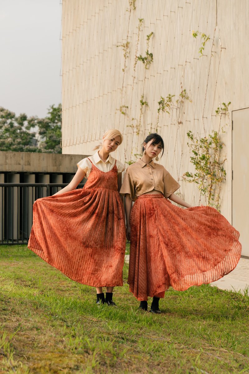 透視吊帶連身裙 See-through Camisole Dress - 裙子/長裙 - 其他材質 橘色