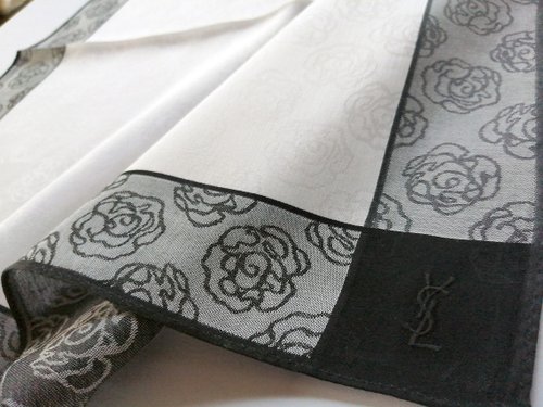 orangesodapanda Yves Saint Laurent Vintage Handkerchief Roses Black White 20 x 19 inches