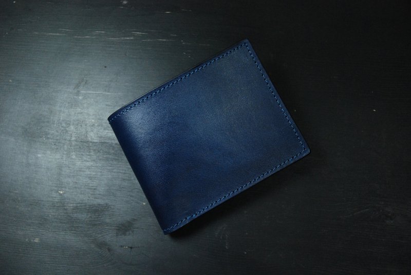 [Christmas Gift] [Vegetable Tanned Leather Short Clip] Navy Blue Genuine Leather Short Clip - Wallets - Genuine Leather 