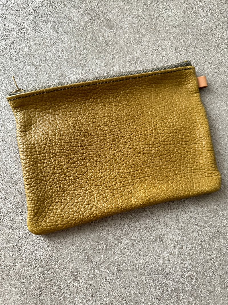 [Refurbished] Embossed Green Zipper Bag Universal Bag Storage Bag - กระเป๋าเครื่องสำอาง - หนังแท้ สีเขียว