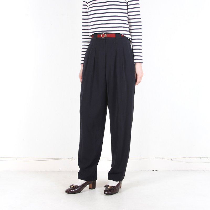 [Egg Plant Vintage] Pleated Wide Vintage Pants - Women's Pants - Polyester Black