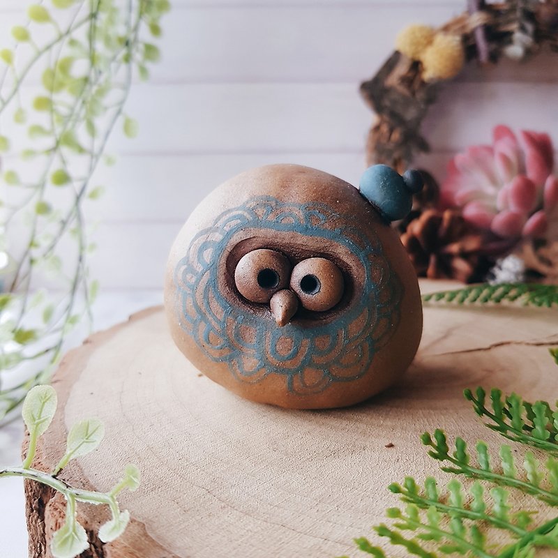 C-20 Owl Taoling │ Yoshino Hawk x Office Healing Handmade Tao Wenzhen Bell Cute - Items for Display - Pottery Blue
