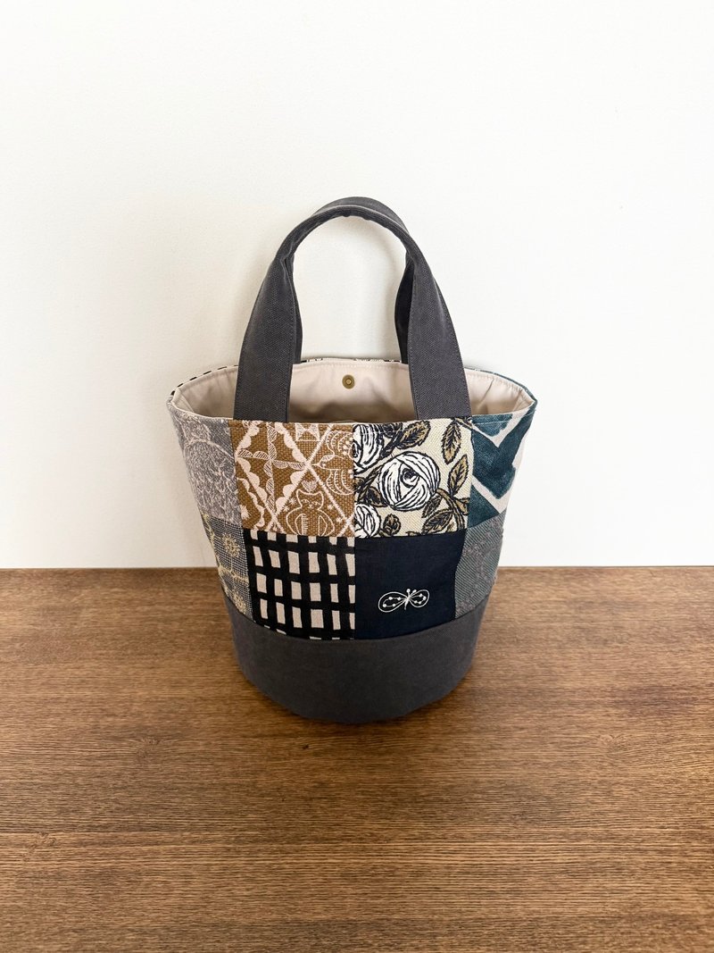 バケツトートバッグ　ミナペルホネン パッチワーク - 手提包/手提袋 - 棉．麻 灰色