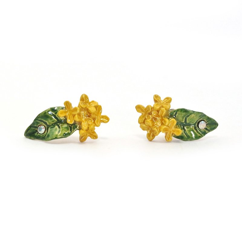 Fragrant Olive Pierced キンモクセイピアスPA452 - 耳環/耳夾 - 其他金屬 黃色
