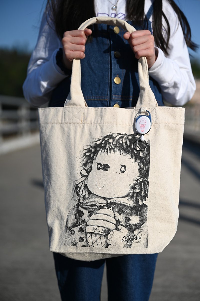 ice cream girl hand bag - กระเป๋าถือ - ผ้าฝ้าย/ผ้าลินิน ขาว