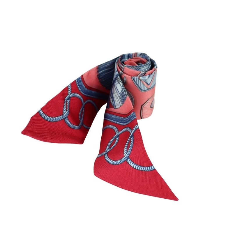 Hermes Epaulette Rose Poudre Rouge Blue Twilly - 01233 - Scarves - Silk 