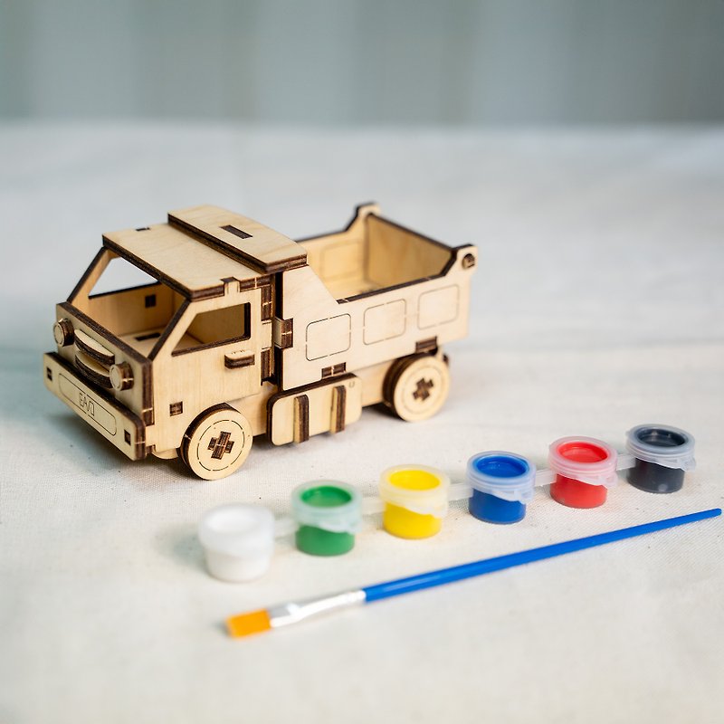 [Fun Handmade] Wooden Engineering Vehicle Stone Truck Can be Hand Painted and Colored Children’s Gift Graduation Gift - Wood, Bamboo & Paper - Wood Khaki