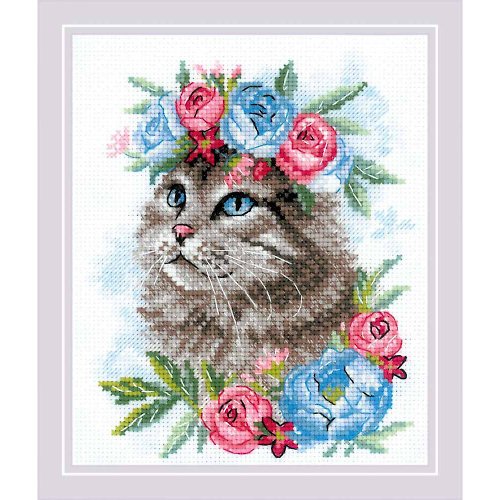 MARUMi刺繡手作 RIOLIS 十字繡材料包 - 花叢裡的小貓貓