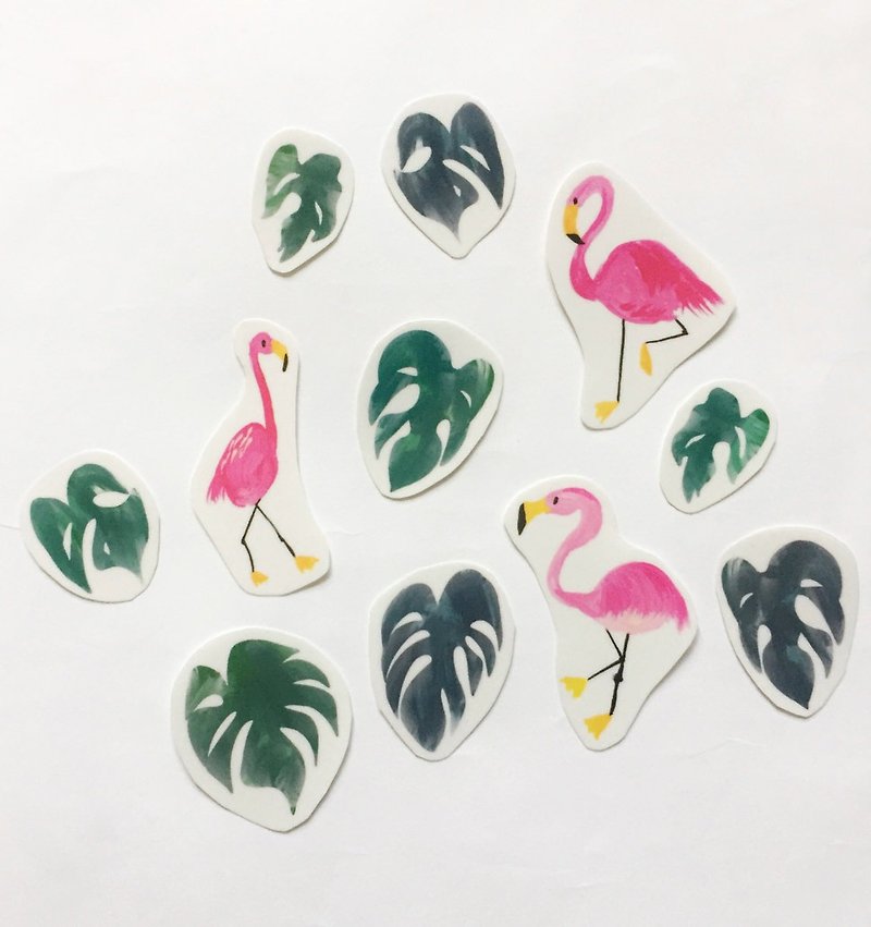 Flamingo Tropical Leaf Transparent Sticker Hand Clipping Paper Pack of 11 - Stickers - Plastic Pink