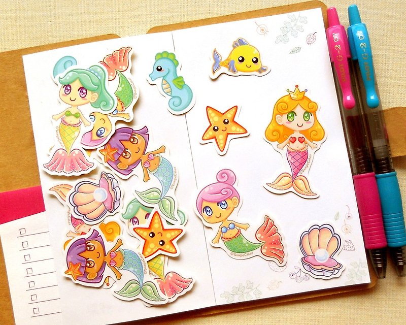 Mermaid Stickers 16 Pieces - Planner Stickers - Laptop Stickers - สติกเกอร์ - กระดาษ หลากหลายสี