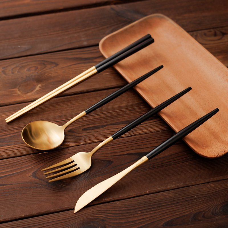 Islandoffer 島嶼製作 304 不鏽鋼禮盒餐具刀叉匙(4件裝) - 餐具/刀叉湯匙 - 其他材質 金色