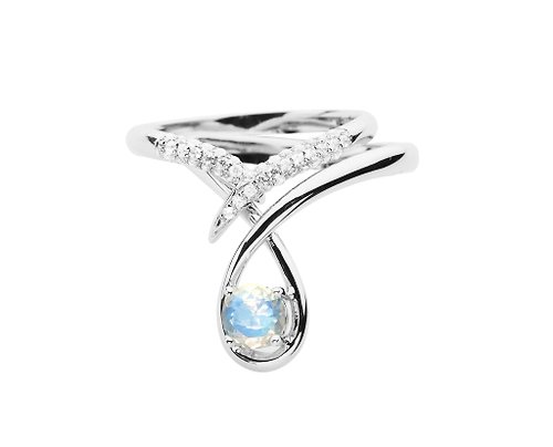 Majade Jewelry Design 月光石14k金鑽石結婚戒指組合 水滴形求婚戒指 流星訂婚套裝戒指