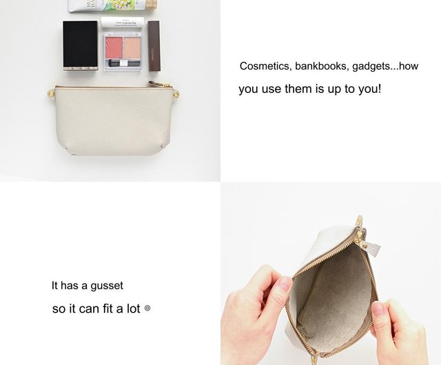 Horizontal gusseted multi-pouch [shrink leather] Name Himeji