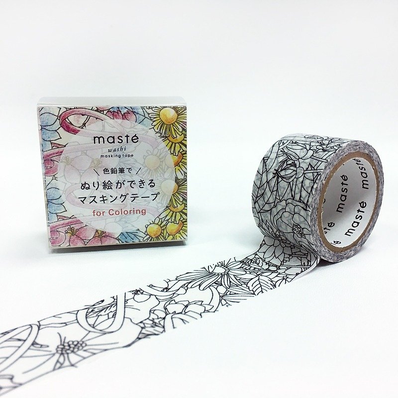 maste Masking Tape for Coloring【Flower (MST-ZC02-B)】 - มาสกิ้งเทป - กระดาษ สีดำ