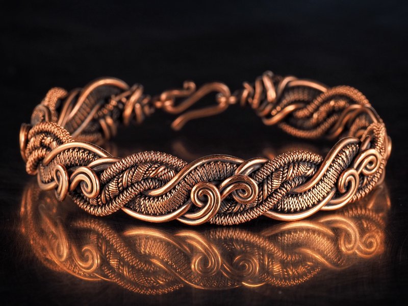 Copper Bracelet for Woman / Antique Style Handcrafted Wire Woven Copper Jewelry - Bracelets - Copper & Brass Gold