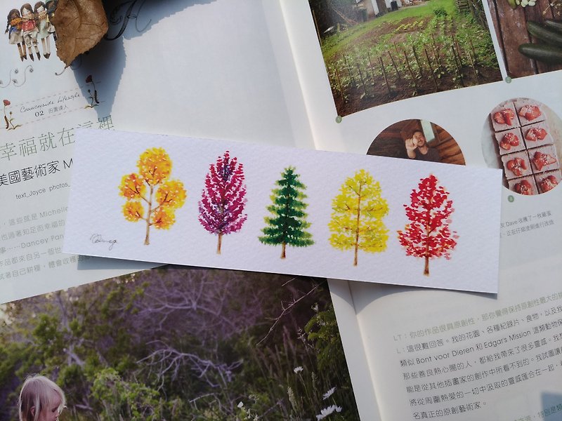 木の水彩イラストのグループブックマーク印刷 - しおり - 紙 多色