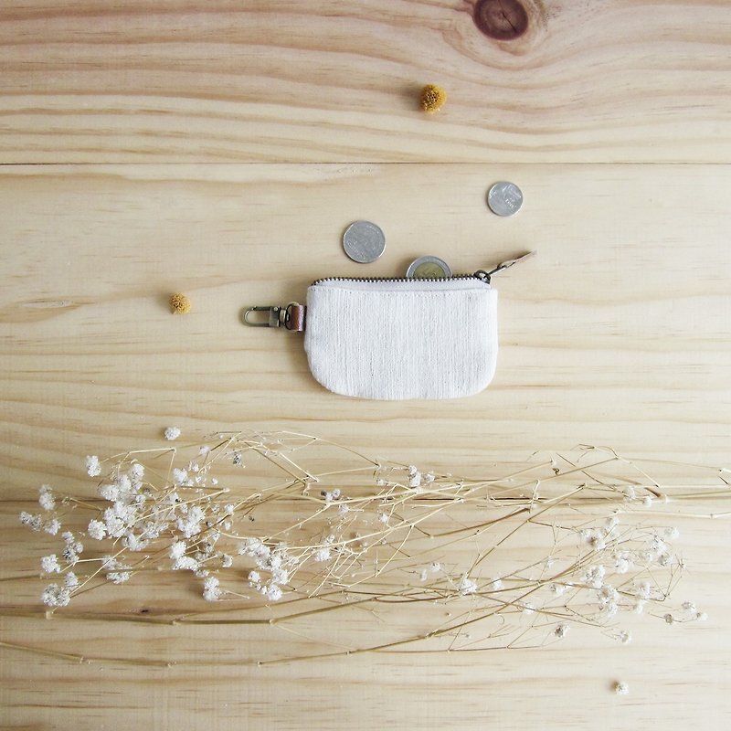手工棉製特小型零錢包-天然植物染-自然色 - 散紙包 - 棉．麻 白色
