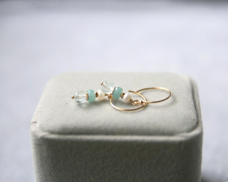 Stone amazonite Stone earrings can be changed to clip-on custom length ~ sea blue fragrance - ต่างหู - เครื่องเพชรพลอย สีน้ำเงิน