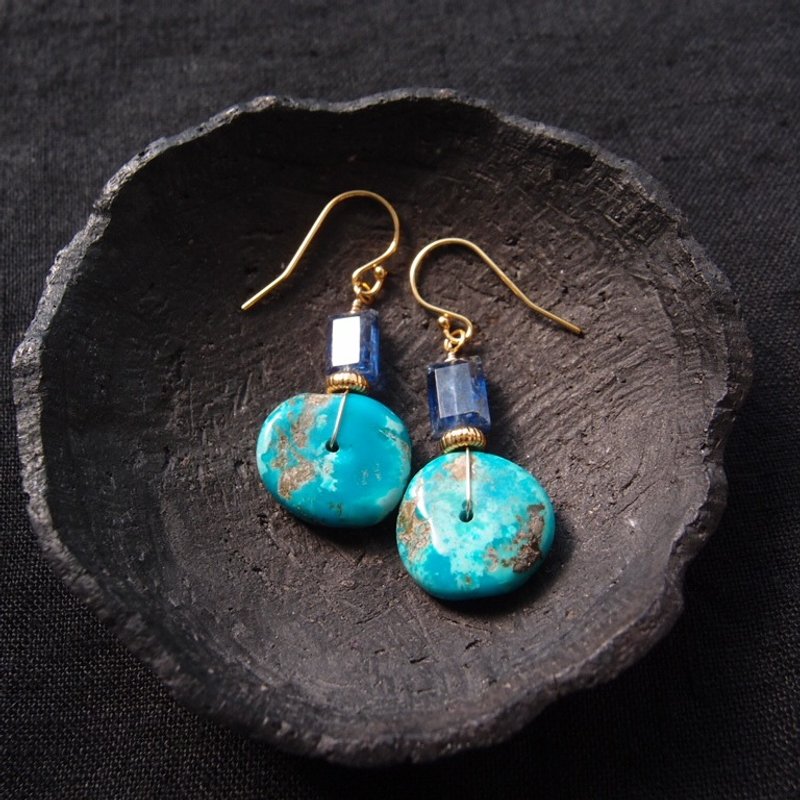 【K14gf】Turquoise × Royal Blue Kyanite  ターコイズ×ロイヤルブルーカイヤナイト ピアス - 耳環/耳夾/耳骨夾 - 寶石 藍色