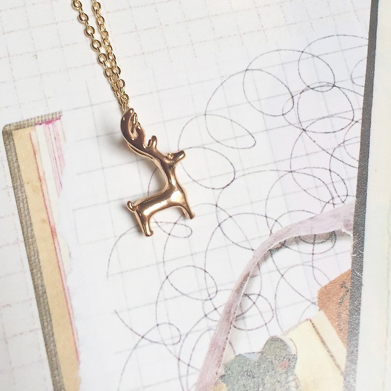 小鹿呦呦 | Copper clad gold | Golden necklace - Collar Necklaces - Other Metals Gold