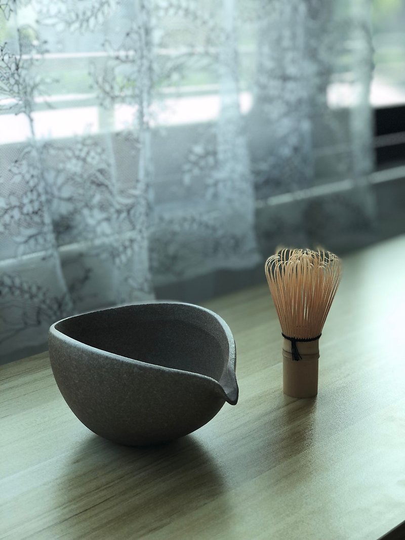 Japanese tea ceremony tool set stoneware matcha bowl wild point - ถ้วย - ดินเผา สีเทา