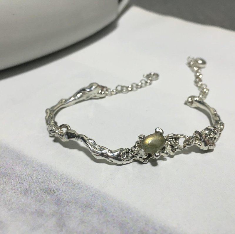 Moana 拉長石純銀海浪手鍊 Labradorite - 手鍊/手環 - 純銀 銀色