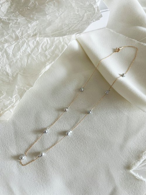 Mikado Jewellery 極光巴洛克項鍊- 18K純金日本Akoya Keshi真多麻色珍珠